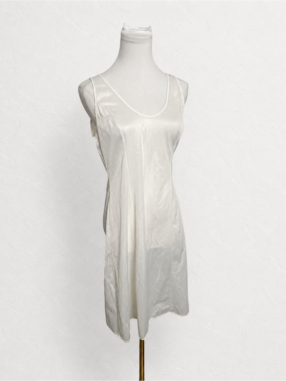 Vintage Ivory French Maid Slip Dress | Satin Lingerie Mini Nightgown S